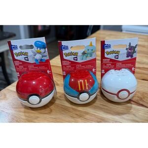 Mega Construx Pokemon Poke Ball Mini Figure Set Quaxly Chewtle Morpeko